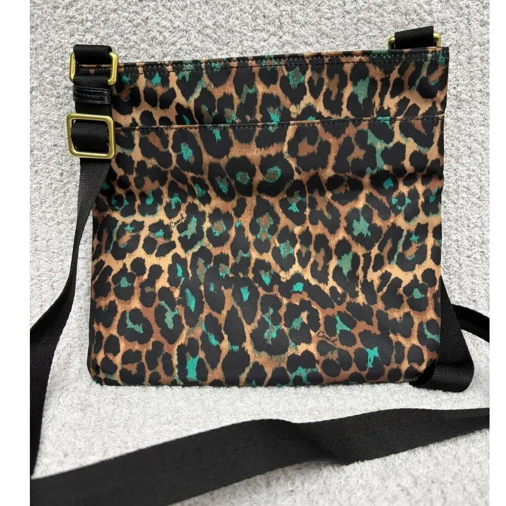 Coach Nylon Black Teal Big Cat Print Crossbody Purse F77479 #76920